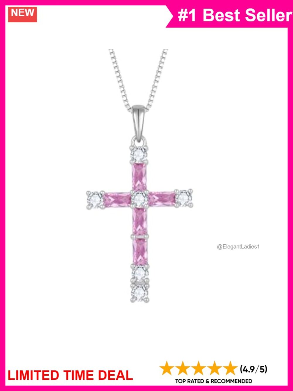 925 Sterling Silver Birthstone Cross Necklace 18k White Gold Plated